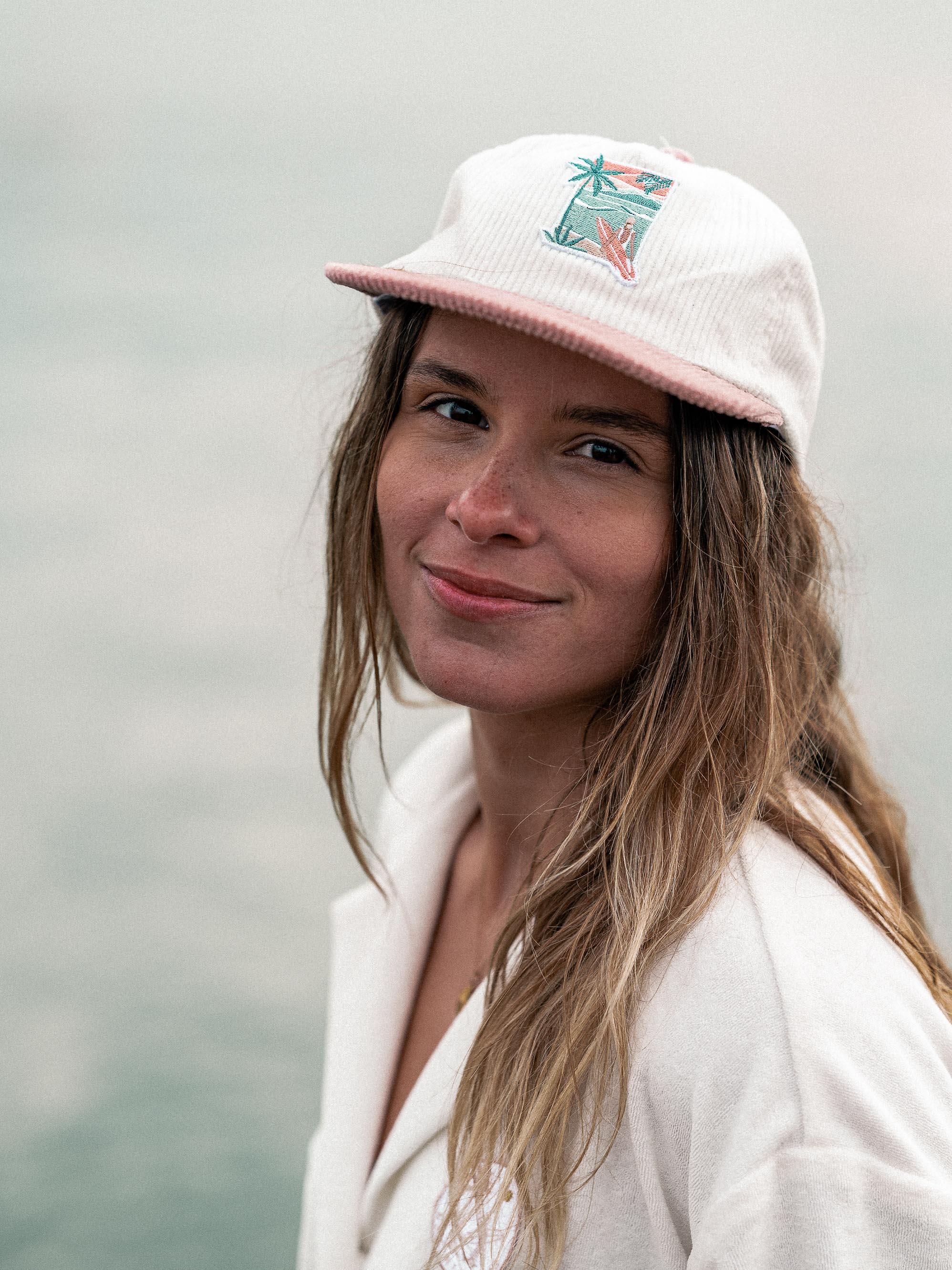 Casquette en velours bicolore vieux rose/écrue surfers’ heaven