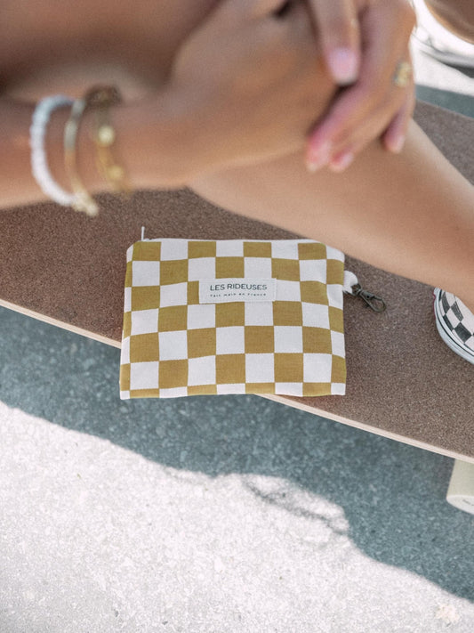 Pochette tissu damier occre & écru - Les Rideuses