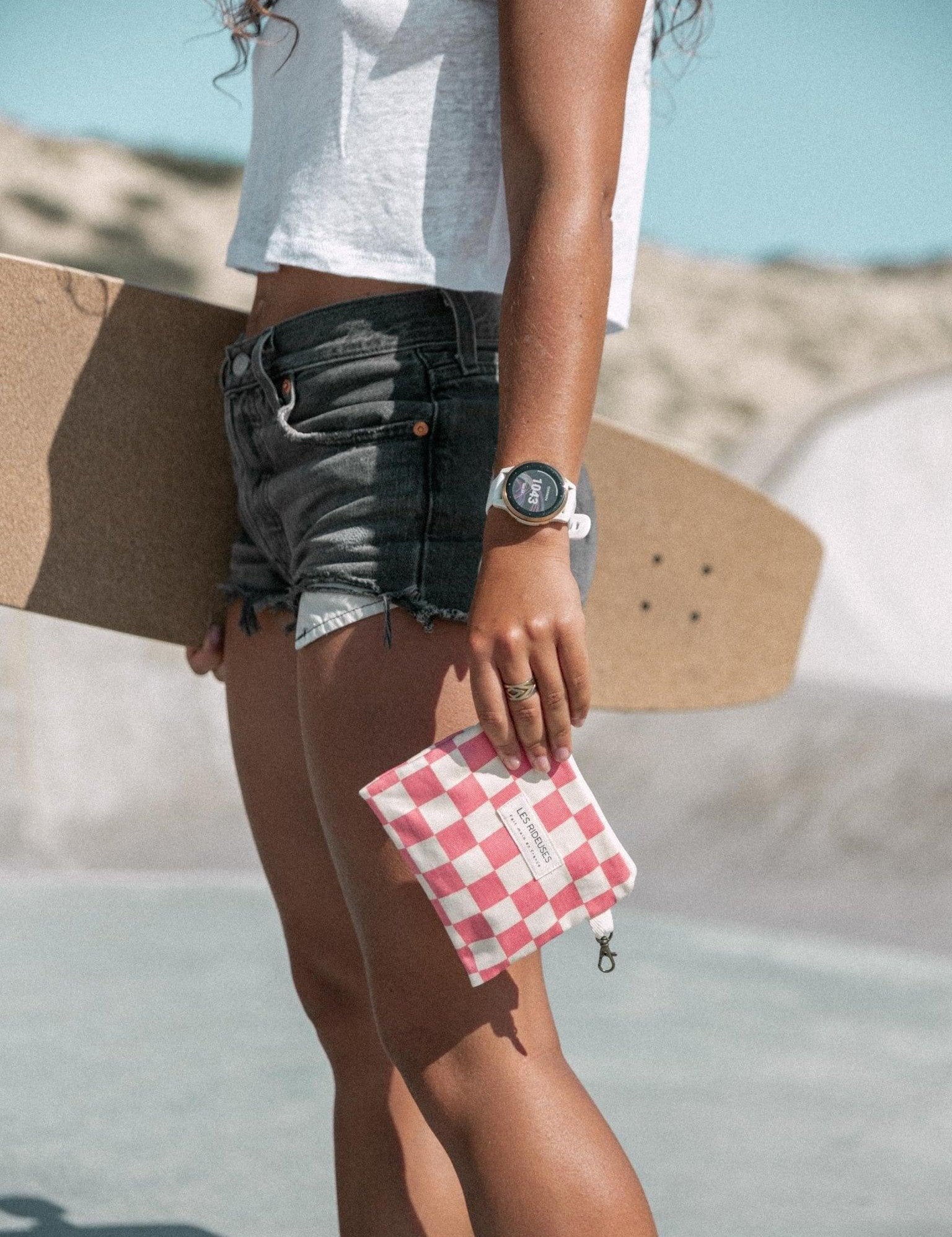 Pochette tissu damier rose & écru - Les Rideuses