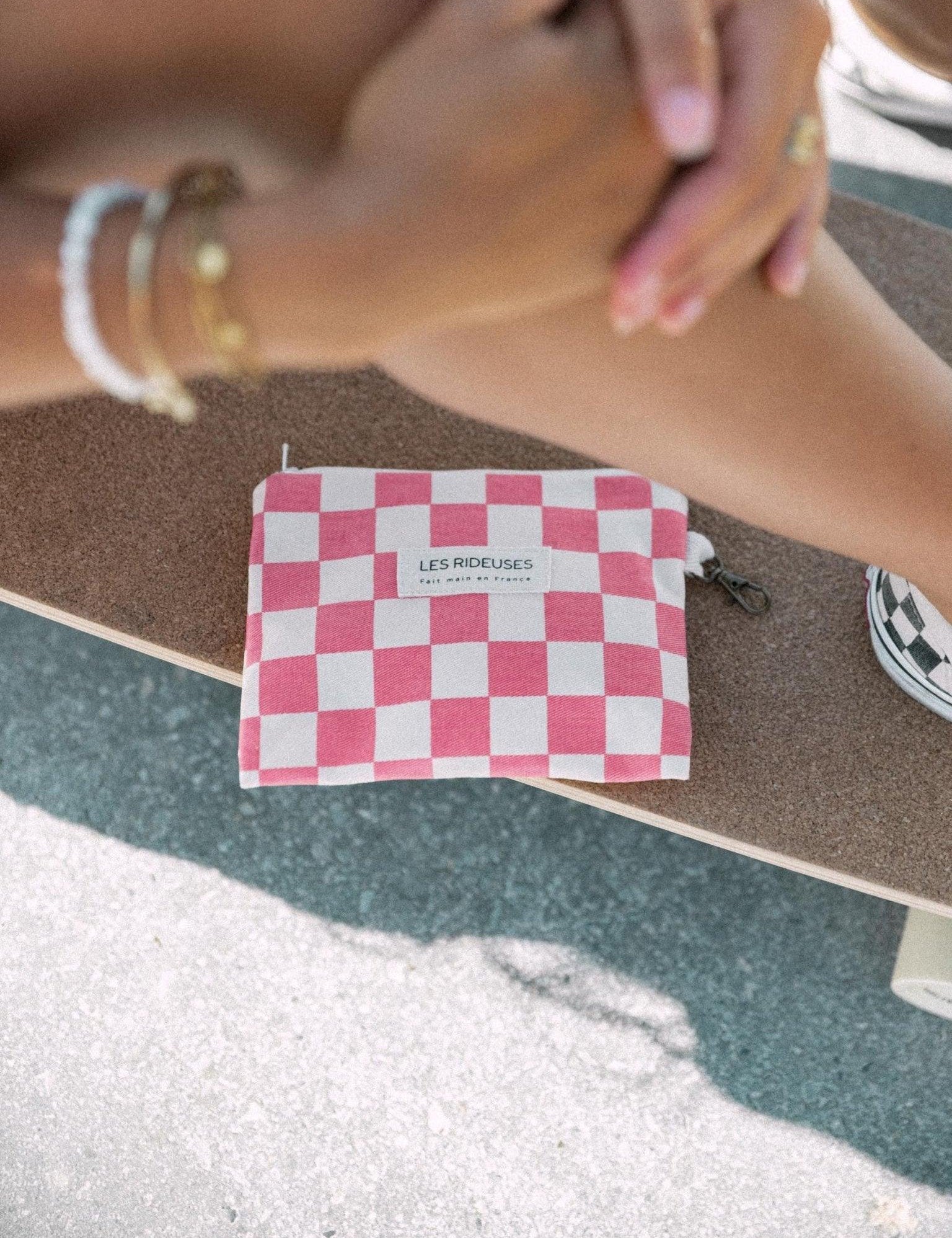 Pochette tissu damier rose & écru - Les Rideuses