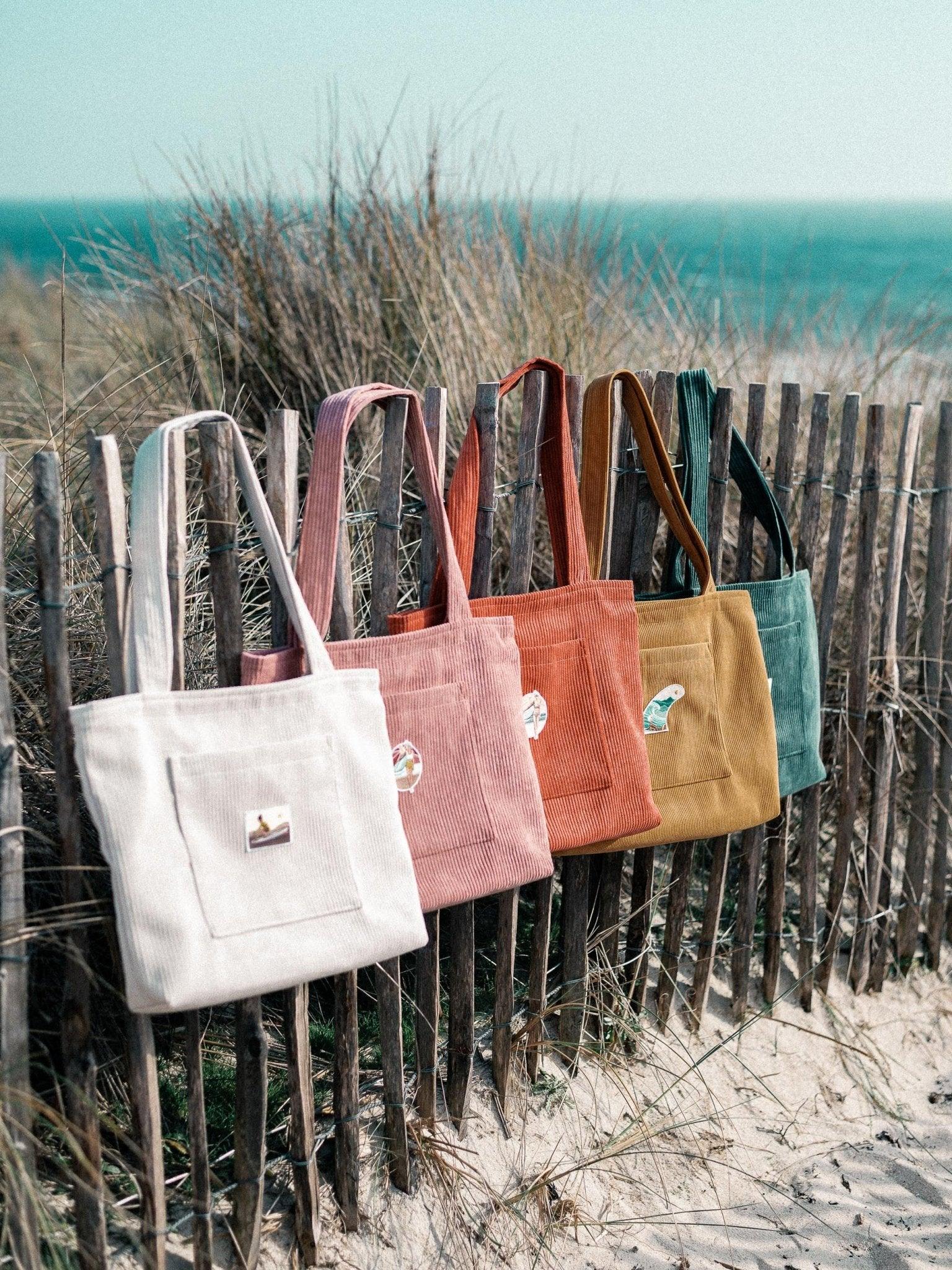 Sac en velours côtelé écru / Busy chasing waves brune - Les Rideuses