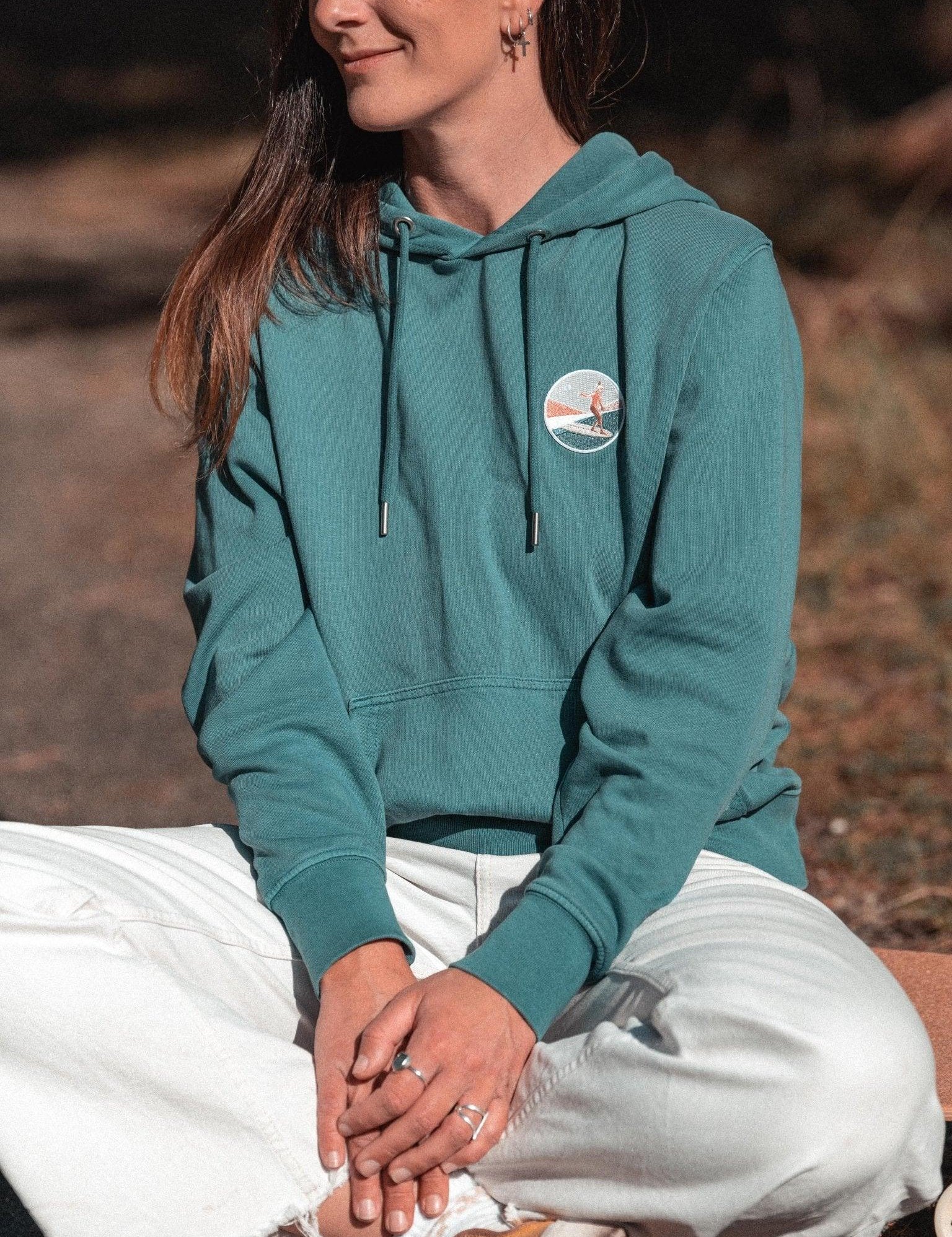 Sweat-shirt à capuche unisexe écusson brodé Free surfing - Les Rideuses